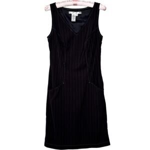 Studio M Sz 4 Y2K 90s Vintage Black Pinstripe Mini Dress w Pockets Belt Loops
